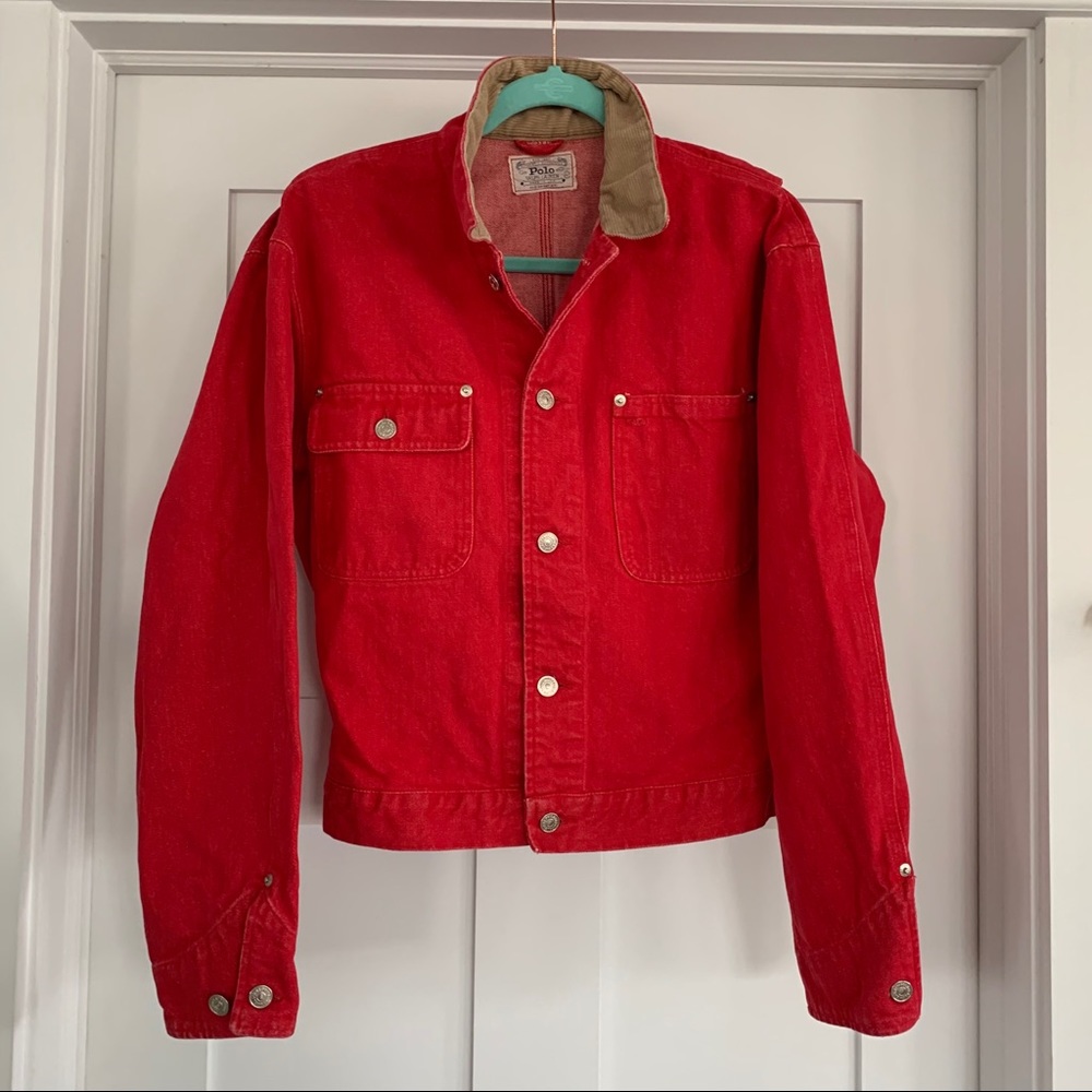 Mens VTG POLO Ralph Lauren red denim jacket M